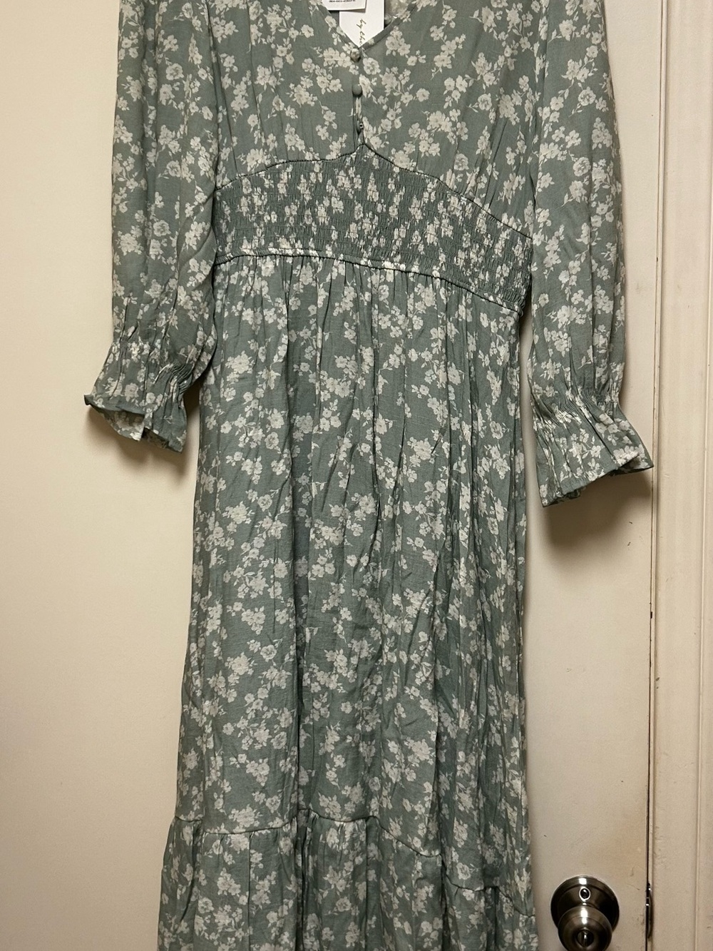 Women’s Sage Green Floral Smocked Waist Dress by “by the river” - Picture 2 of 5
